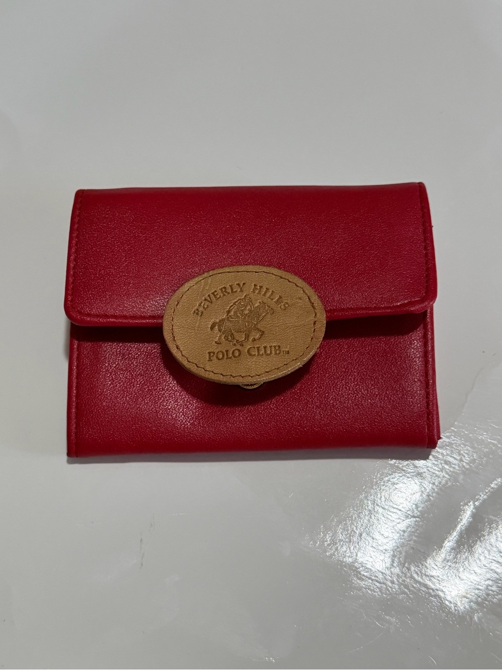 Beverly Hills Polo Club Red Card Holder with Tan Logo Patch